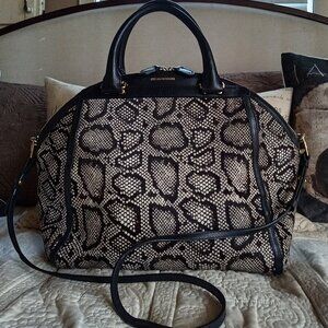 Emporio Armani Large Dome Calf Hair Python Leather Satchel Shoulder Bag